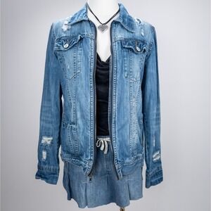 Y2K Distressed Zip-Up Denim Jacket - Charles‎ 81½ Jean Outerwear
